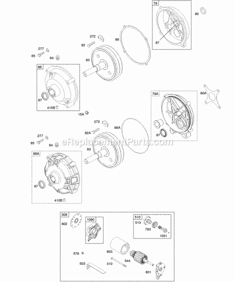 Electric Starter Gear Reducer Diagram and Parts List for 205412-0230-B9  Briggs and Stratton Engine
